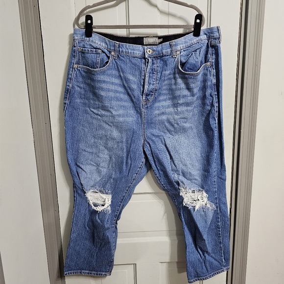 Torrid Premium The Mom Jeans Blue Denim Distressed High Rise - Picture 2 of 9